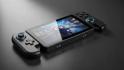 Design vazado do Nintendo Switch 2 exibindo a nova tela de 8 polegadas.